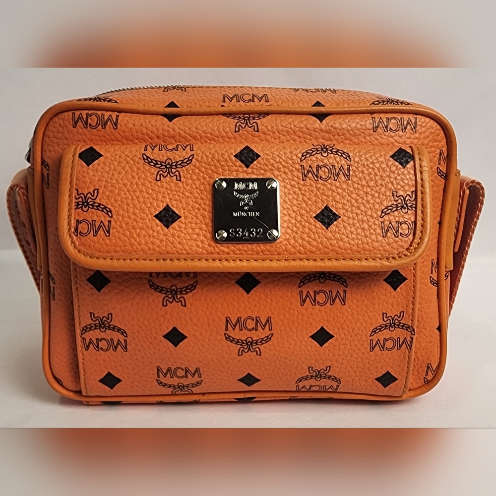 Authentic Mcm Aren Orange Monogram Crossbody Bag … - image 1